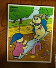 Vtg 1985 Playskool Glo Bug Worm and Glo SnugBug Wood Tray Puzzle Teeter Totter