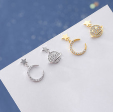 925 Silver Planet Saturn Moon  Star Celestial CZ Ear Stud Earrings Women PE55