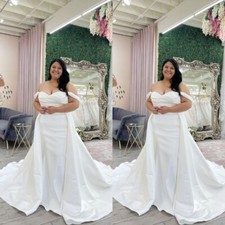 Mermaid Wedding Dresses With Detachable Train Off Shoulder Plus Size Bridal Gown