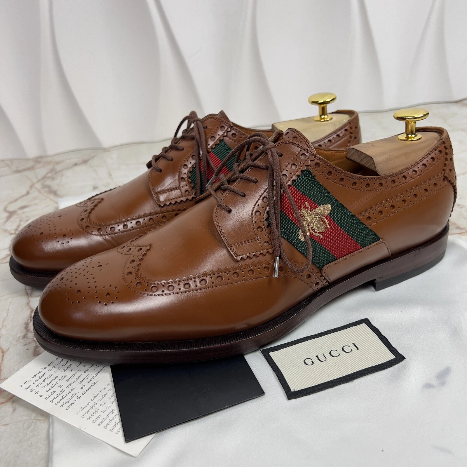 Chaussures habillées Gucci Sylvie WEB Bee Brogue Oxford marron veau 7,5 G 8 US 41,