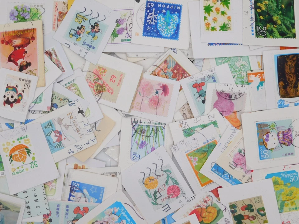 STAMP JAPAN 2024-14 LOW VALUE 63 62 52 50yen 1000pcs 300g lot ON paper kiloware - Image 2 of 4