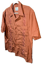 Vintage HABAND GUAYABERA Brown Embroidered Tape Shirt 4 Pocket Front
