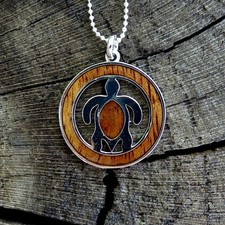 New Hawaiian Jewelry Koa Wood Turtle Honu Rhodium Plated Brass Pendant BRP1146
