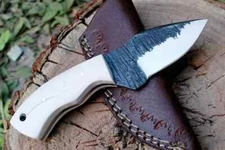 CUSTOM HANDMADE FORGED RAILROAD CARBON STEEL KNIFE &RISEN HANDLE WITH SHEATH-301