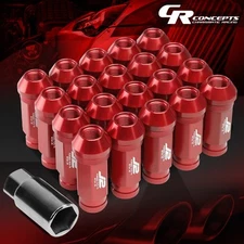 J2 M12X1.25 7075 ALUMINUM 25MM OD/60MM 20PCS OPEN-END LUG NUT SET+ADAPTER RED