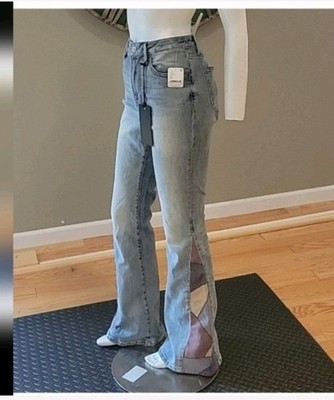Driftwood X Free People  Farrah Flare Jean In Cowgirl With Faux Suede Patchwork