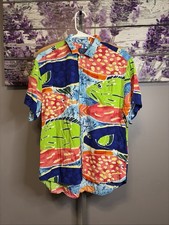 Vintage Jams World Button Down Shirt Colorful Fish Print Size M