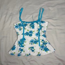 Vintage y2k Next Era white  blue floral lace fairy coquette tank top