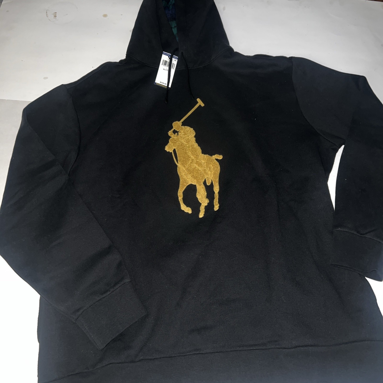 Polo Ralph Lauren Fleece Pullover hoodie Big Pony Black Gold Men’s Sz XLT $228