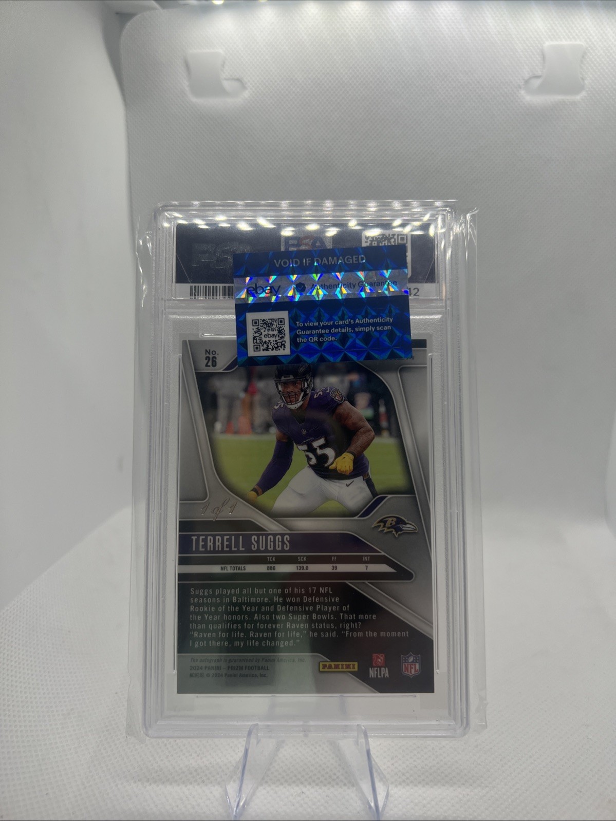 Terrell Suggs 2024 Prizm Black Shimmer 1/1 Auto Card PSA 10 view 2