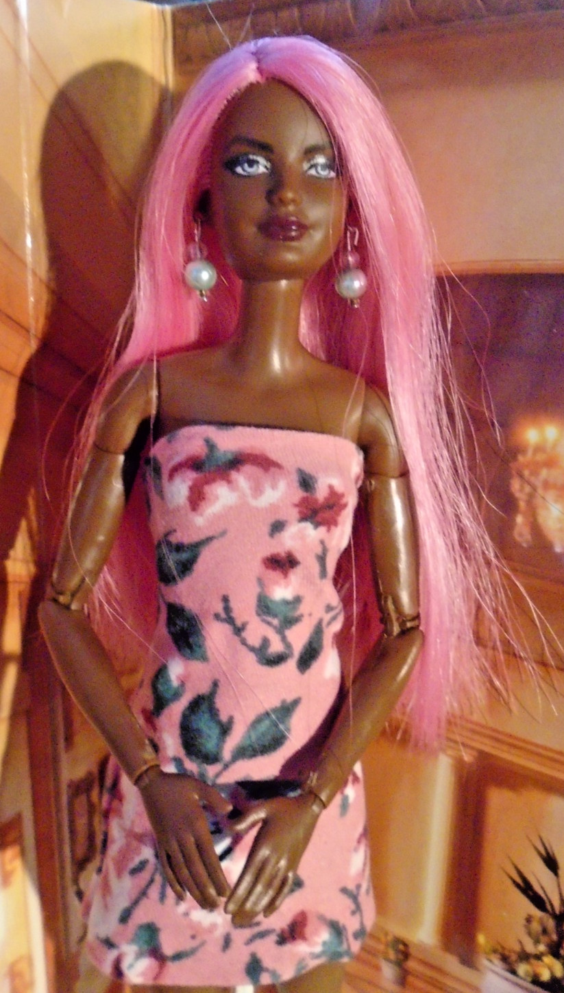 BARBIE! BLACK AA REPAINT & REROOT! MADE TO MOVE BODY! PINK H