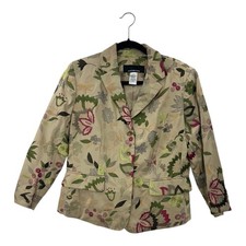 Jones New York Women's Beige Floral Embroidered Blazer Jacket Size 8