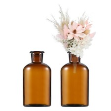 Brown Glass Bud Vase Set of 2 Flower Vases, Tiny 250ml Narrow mouth