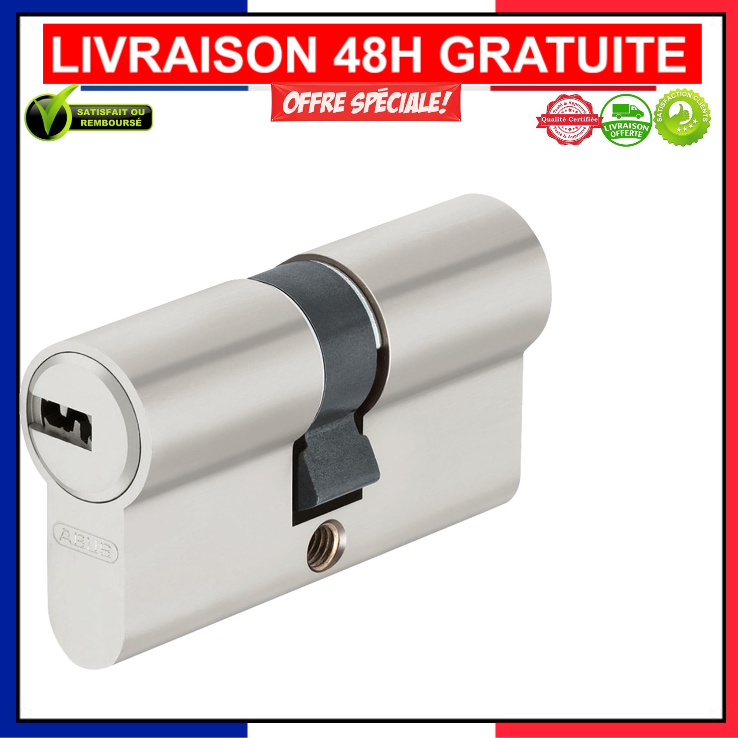 Cylindre double ABUS D6XNP 35-35 haute précision en acier et laiton nickelé