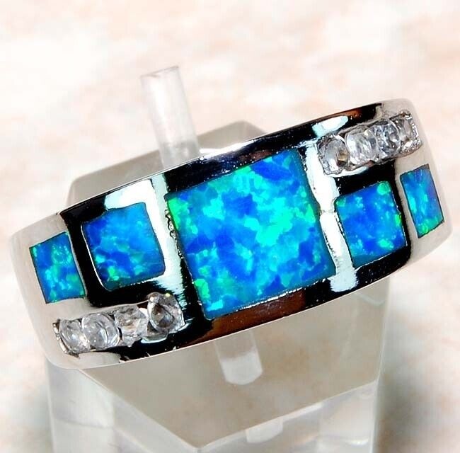 Australian Opal Inlay 925 Genuine Sterling Silver Ring Sz 7 GA3-4