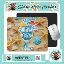 Mouse Pad Beach Party Cocktail Seashells Star Fish Anti Slip Back Easy Clean