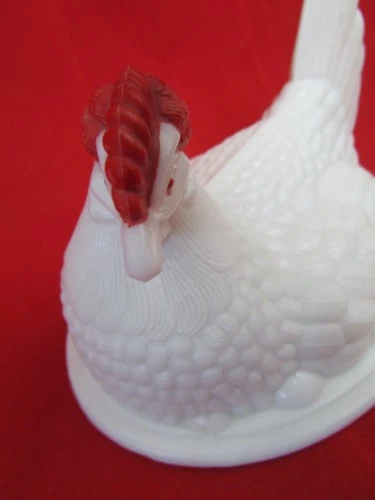 Vintage Westmoreland Milk Glass Split Tail Hen on Nest Top Lid Only Hand Painted