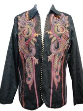 Coldwater Creek M Womens Black Jacquard Embroidered Paisley Jacket Vintage Art