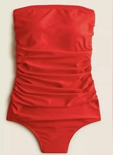 NWT J. Crew Gemma Ruched Bandeau One-Piece Swimsuit Red Cerise Women  s Size 22W