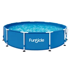 12 Ft. round 30 In. Deep Metal Frame above Ground Swimming Pool with Pump, Blue