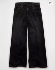 American Eagle Dreamy Drape Stretch Low-Rise Baggy Wide Leg Jean Washed Black 2R