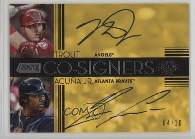 2020 Topps Stadium Club Co-Signers 4/10 Mike Trout Ronald Acuna Jr Auto 5h0