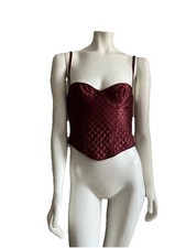 La Perla Occhi Verdi Quilted Satin Corset Bustier Burgundy US 32 S Made in Italy