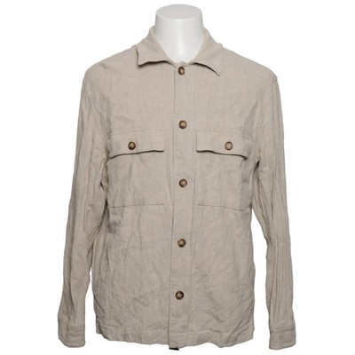 H&M, Hemd, Größe: M, model: regular fit, Beige, Leinen/Viskose, Fischgräte #ENX