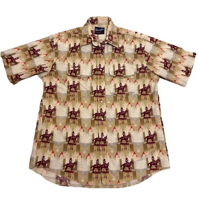 Vintage 90s Wrangler Men s Western XL/2XL Pearl Snap Shirt Horse Print