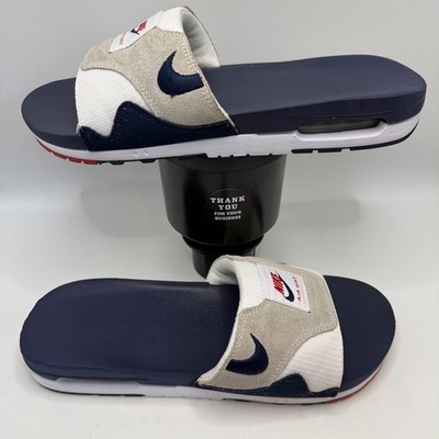 Nike Air Max 1 Slide Obsidian Men s Size 12 White Navy Red DH0295-104 Sandals