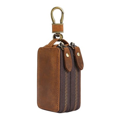 Genuine Leather Key Wallet Keychain Zipper Car Key Holder Case Housekeeper Pouch