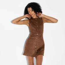 Women's Faux Suede Button-Front Mini A-Line Dress - Wild Fable
