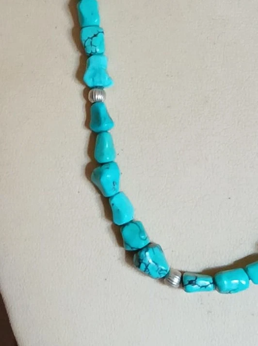 Collana turchese naturale vintage 52cm e argento 925 - Immagine 2 di 4