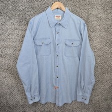 Wrangler Shirt Mens Large Blue Denim Button Up Pockets Long Sleeve Cotton Casual