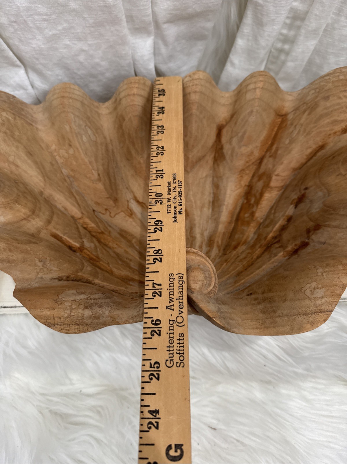 VTG 40/50s HAND CARVED WOODEN Scalloped, Clamshell Dish Bowl Defect