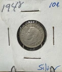 1948 Canada 10 Cents Silver Coin Key Date 80% Silver King George VI VF