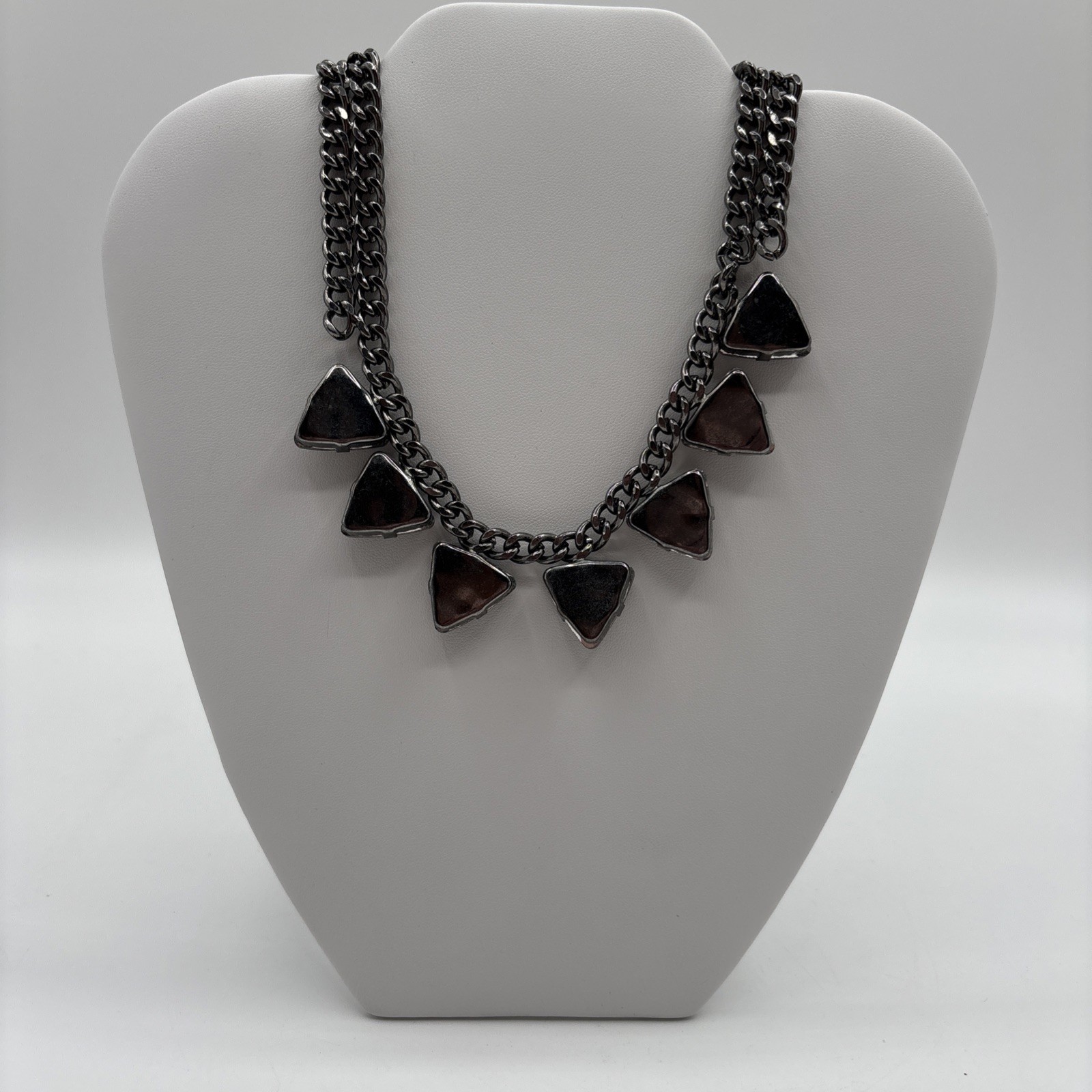 Triangular Rhinestone Necklace Double Chain Chunk… - image 9