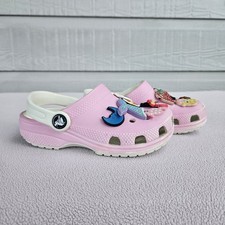 Crocs Classic Clog Girl SZ 11 Slip-On Pink White Water Shoes Princess Jibbitz