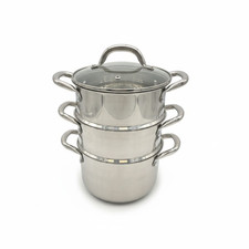 28cm 3 Tier Steam Cooker Steamer Pan Cook Food Veg Pot Stainless Steel