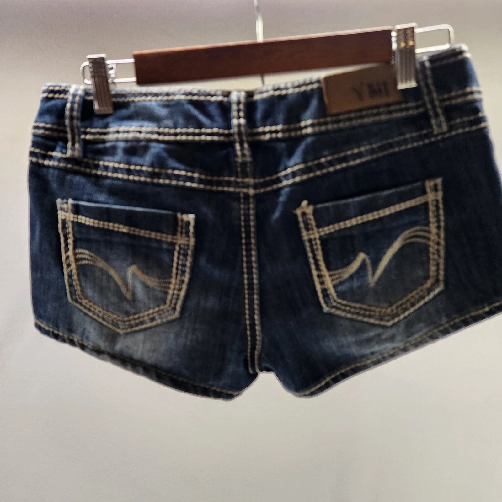 YMI Distressed Denim Shorts Low Rise Micro Mini Dark Wash Juniors 7