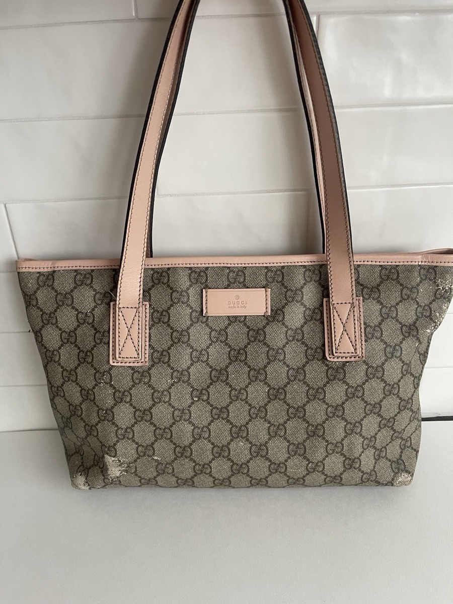 Authentic Gucci Monogram Supreme Small Joy Tote Pink Leather