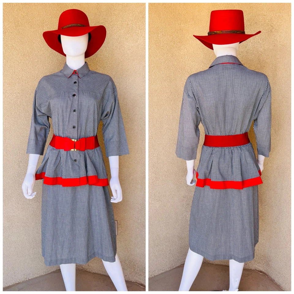 Vestido eléctrico vintage años 80 Gingham Peplum - M Foto 4 de 4