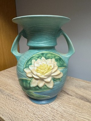 Vintage Roseville Pottery  Water Lily  Vase   Shape 79-9   Aqua Glaze   9 