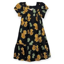 Alii Fashions Hawaii Muumuu Dress Womens Medium Pineapple Print Black NEW