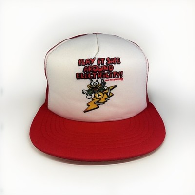 Vintage Louie The Lightning Bug Hat Play It Safe Around Electricity Trucker Cap