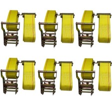 6pk E-Fitting Ratchet Tie Down Straps 2IN x 12FT 3000LBS Break Strength Trailer