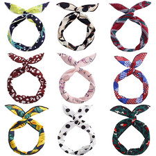 9 Pieces Multicolor Twist Bow Wire Headbands Wrap Hair Accessory Hairbands for W