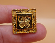 Modern Goldtone Metal Square Framed Butterfly Wax Stamp Seal - NO HANDLE