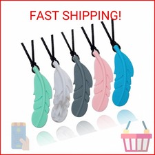 Sensory Chew Necklace for Kids, Boys and Girls, 5 Pack Silicone Feather Chewy Ne