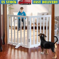 Wood Folding Dog Gate Freestanding Pet Barrier Indoor Safety Fence No Assembly